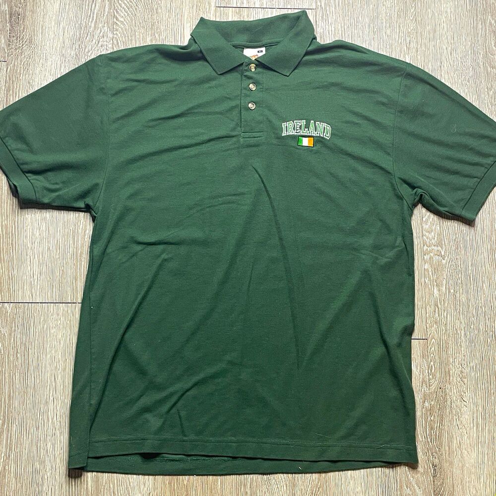 Fruit of the Loom Men's XL Green Knit Polo Shirt Short Sleeve Ireland Logo